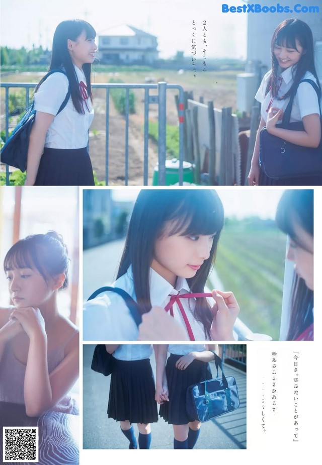 A young woman in a school uniform is posing for a picture.
